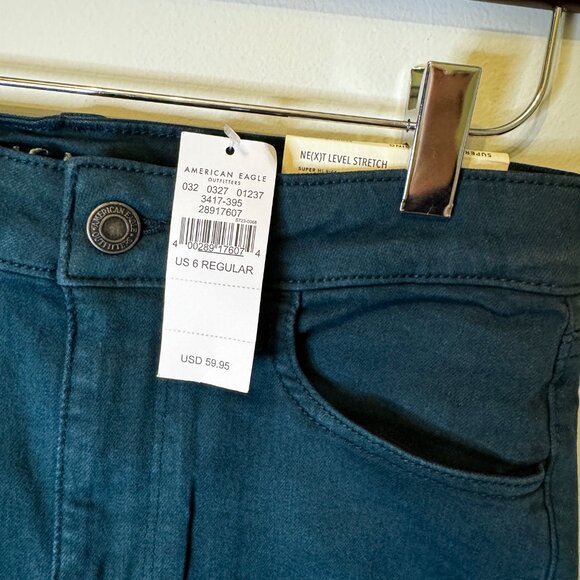 American Eagle Teal Super Hi-Rise Ripped Jegging Jeans Next Level Stretch Sz 6 - Picture 4 of 9
